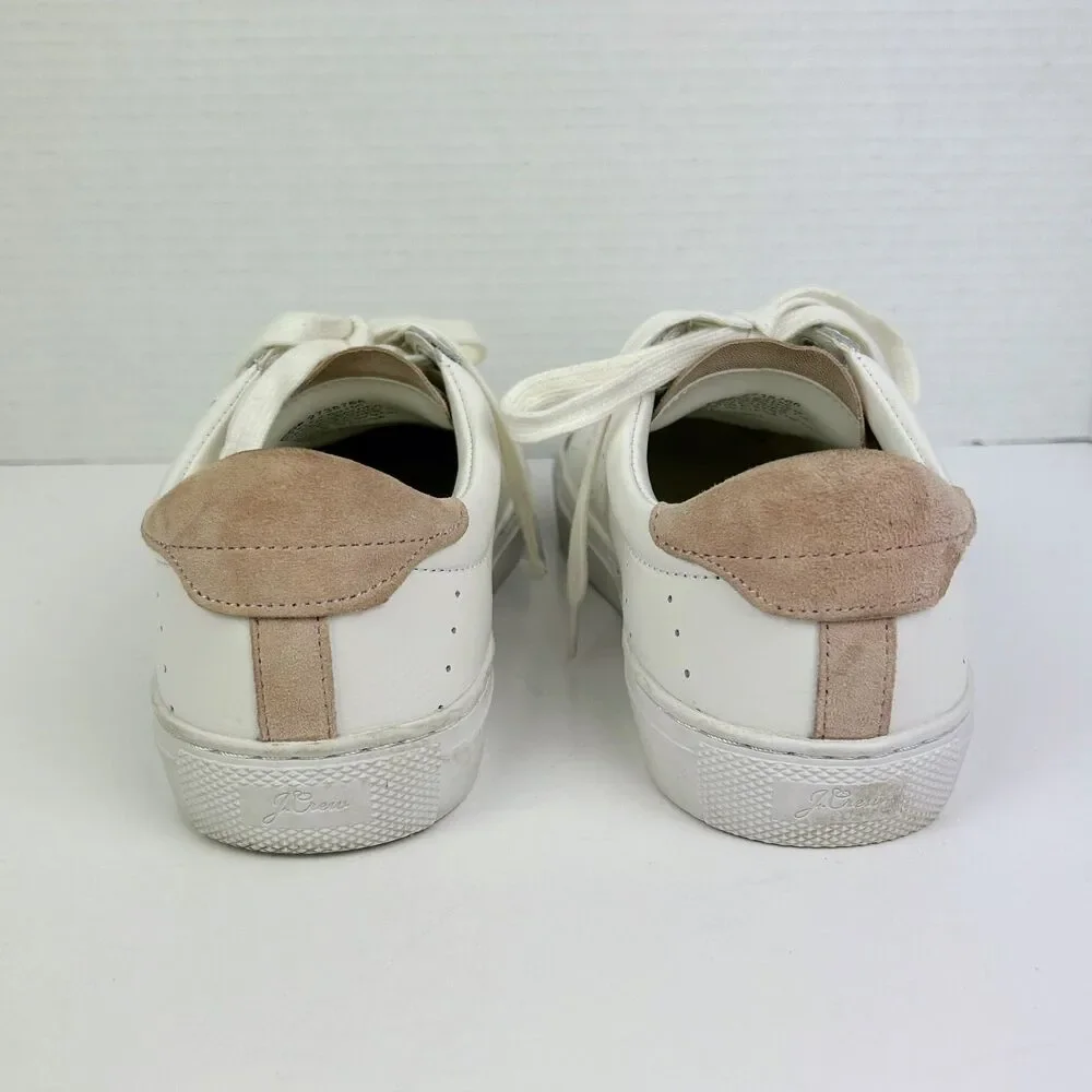 J.Crew Saturday Sneakers White w Nude Suede Detail Leather Tennis Shoe Trainer 8